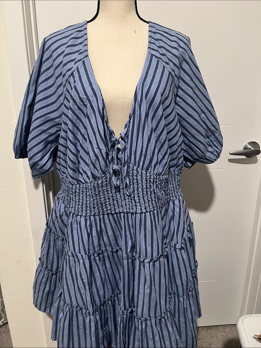 Torrid Belle Isle Stripe Peasant Mini Dress Cottagecore Coquette Feminine Boho - Picture 4 of 16